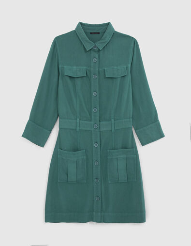 Robe chemise courte vert C&eacute;ladon coton bio femme - IKKS