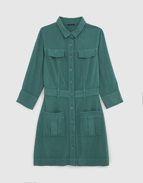 Robe chemise courte vert C&eacute;ladon coton bio femme - IKKS