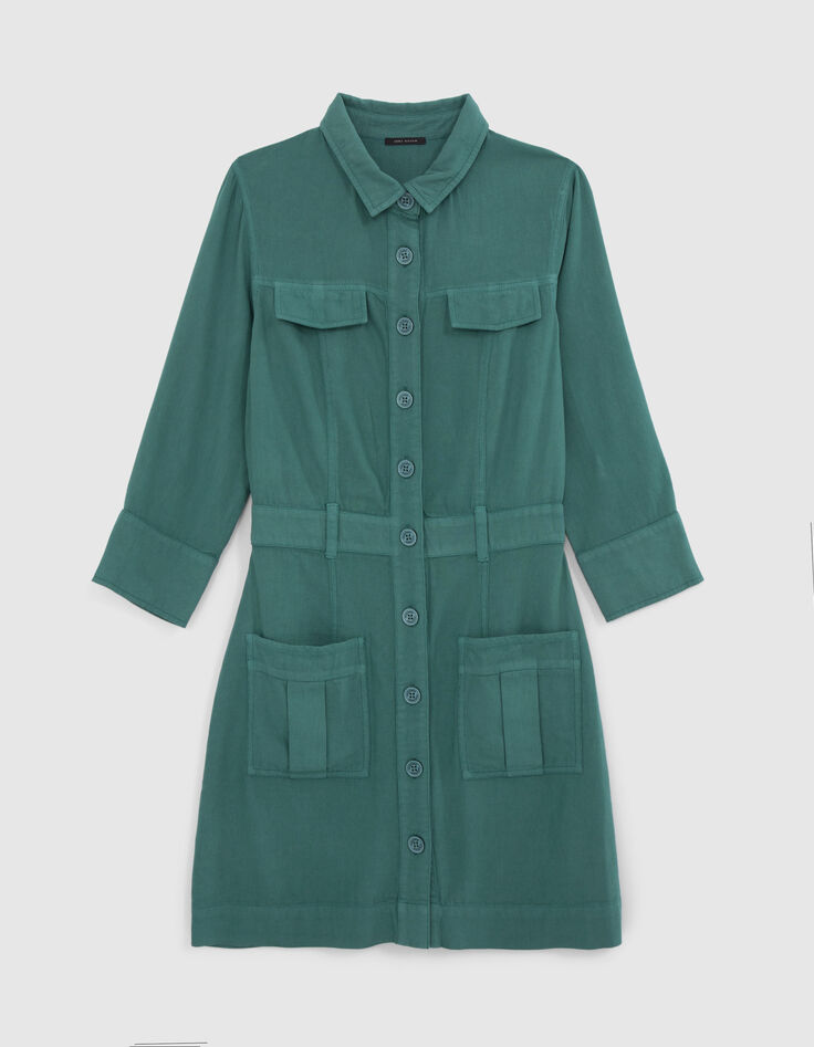Robe chemise courte vert C&eacute;ladon coton bio femme-1