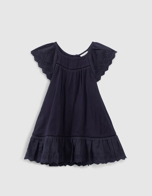 Robe marine brodée avec bloomer bébé fille