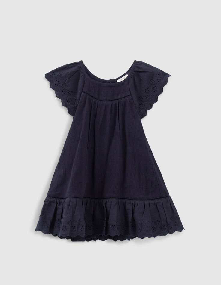 Robe marine brodée avec bloomer bébé fille-1