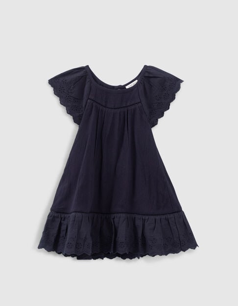 Baby girls’ navy embroidered dress with bloomers