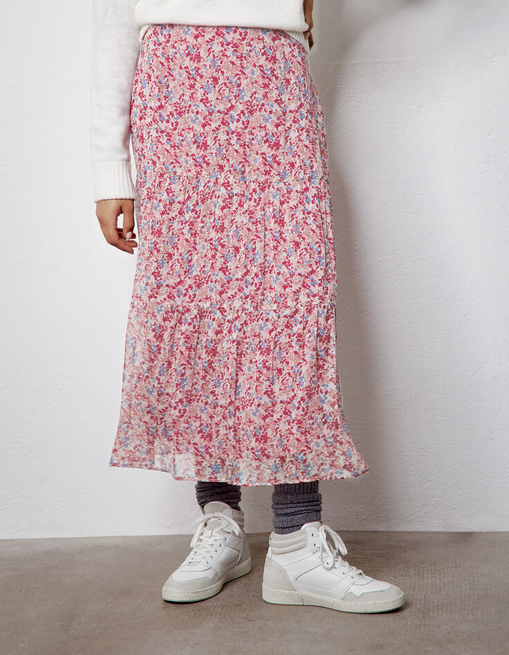 Falda larga amplia volantes floral mujer-2