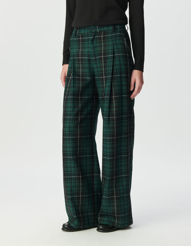 Weite grüne Damenhose mit Karomuster-2