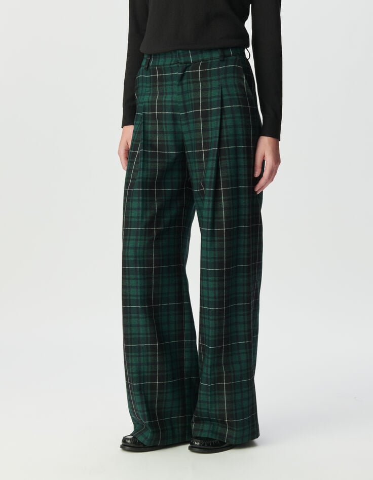 Weite grüne Damenhose mit Karomuster-2 Weite grüne Damenhose mit Karomuster-2