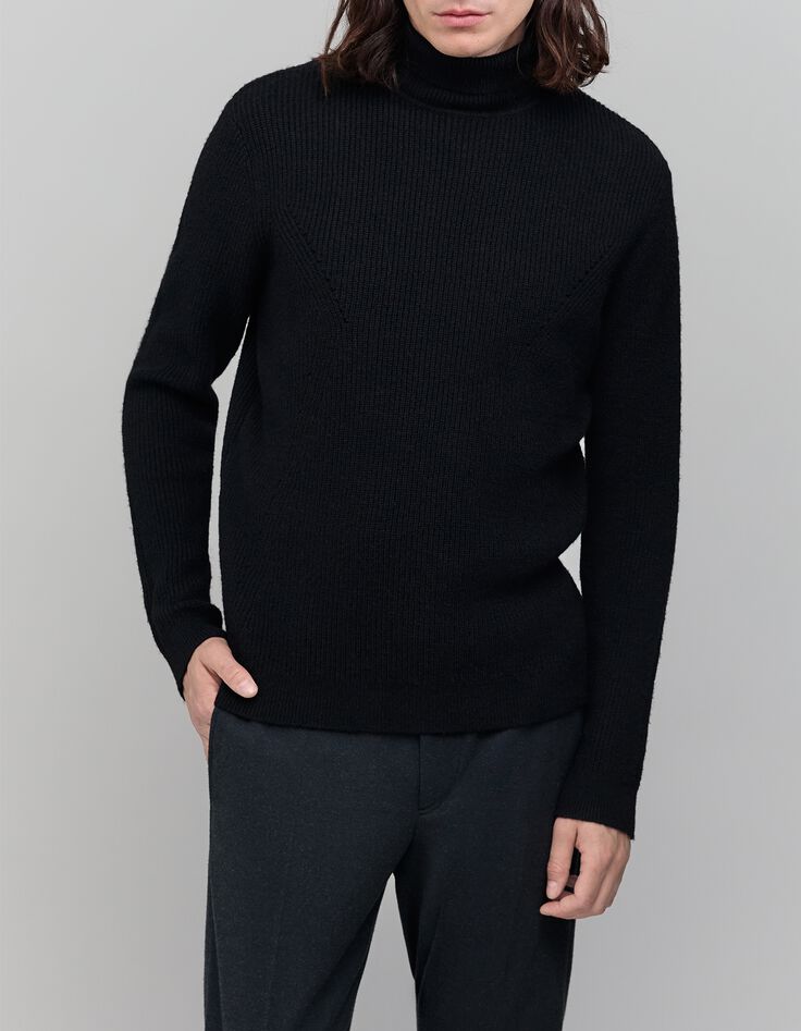 Pull noir tricot col roulé Homme-1