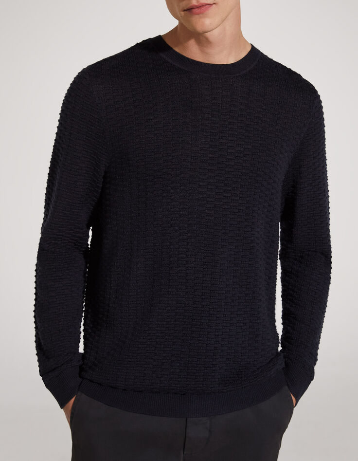 Pull marine tricot relief Homme-1