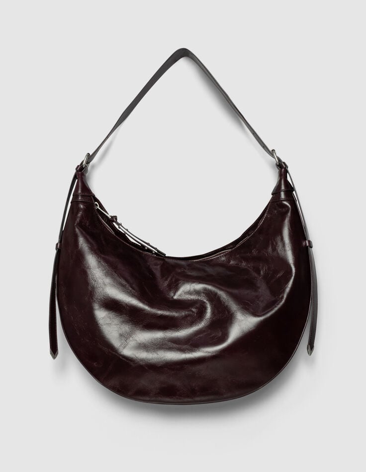 Bolso semiluna burdeos cuero brillante Allane mujer-1 Bolso semiluna burdeos cuero brillante Allane mujer-1