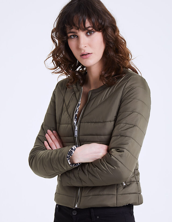 Women’s khaki leopard reversible padded jacket-2