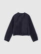 Marineblaue Mädchensweatjacke mit elastischem Ausschnitt-2