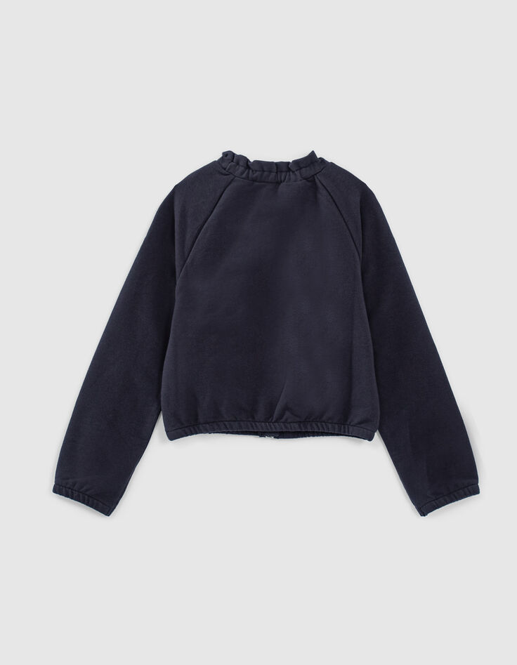 Marineblaue Mädchensweatjacke mit elastischem Ausschnitt-2
