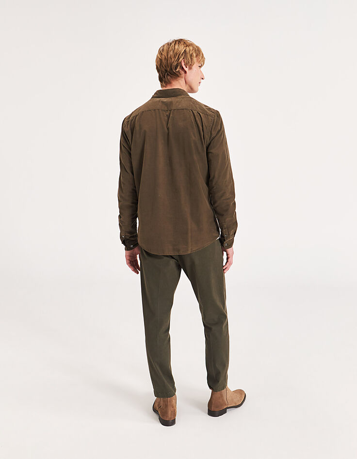 Chemise SLIM dark kaki velours milleraies Homme-3 Chemise SLIM dark kaki velours milleraies Homme-3