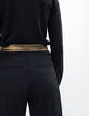 Pantalón negro ancho con pliegues y cinturón dorado I.Code-5