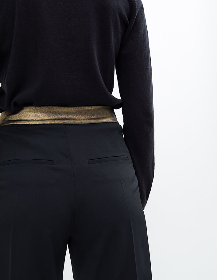 I.Code black pleats wide trousers with gold belt - IKKS