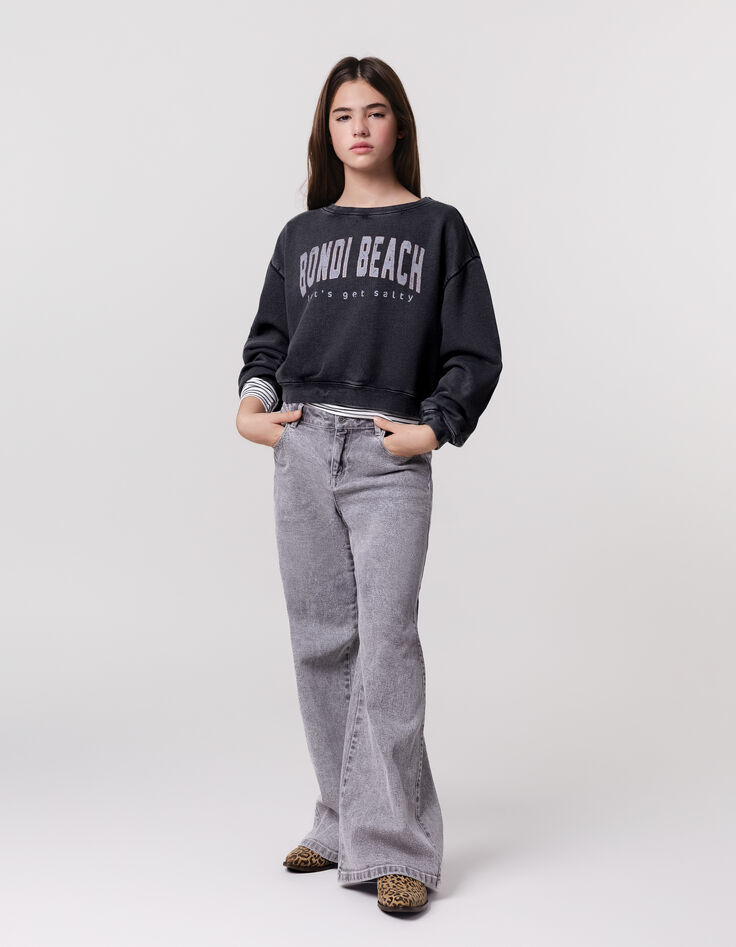 Grijze afgewassen WIDE LEG jeans meisjes-1