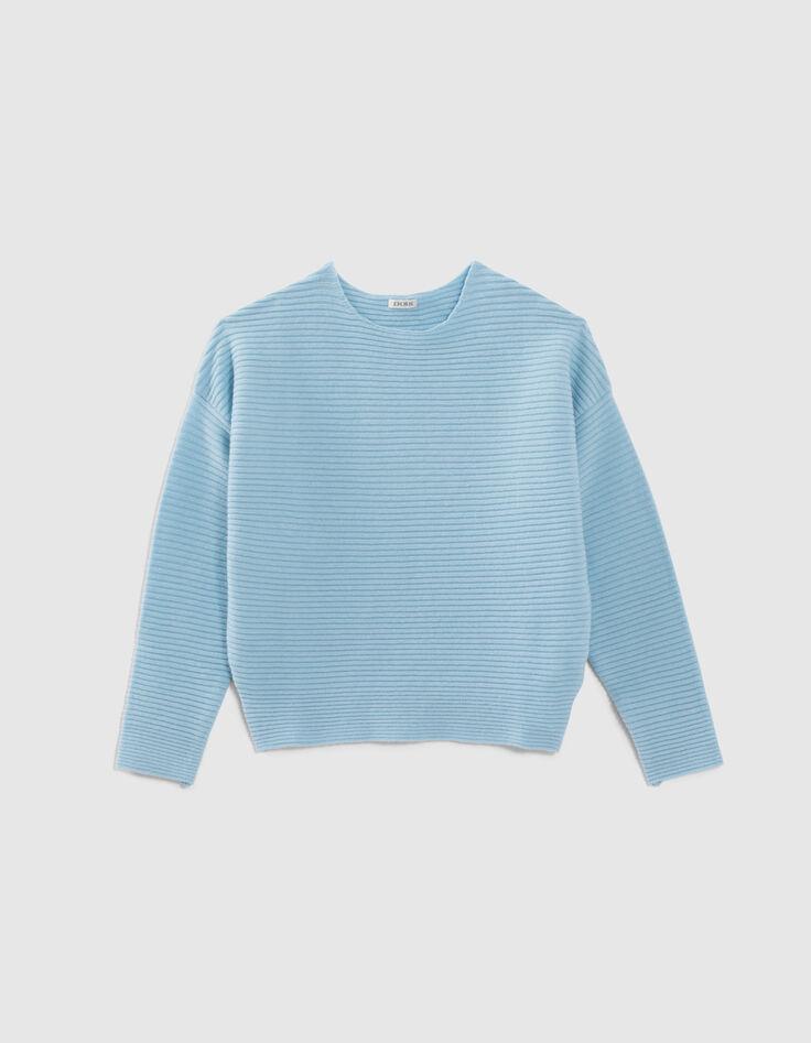 Pull bleu tricot côtelé fille-1 Pull bleu tricot côtelé fille-1