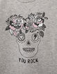 Tee-shirt gris chiné moyen visuel skull fleurs fille-3