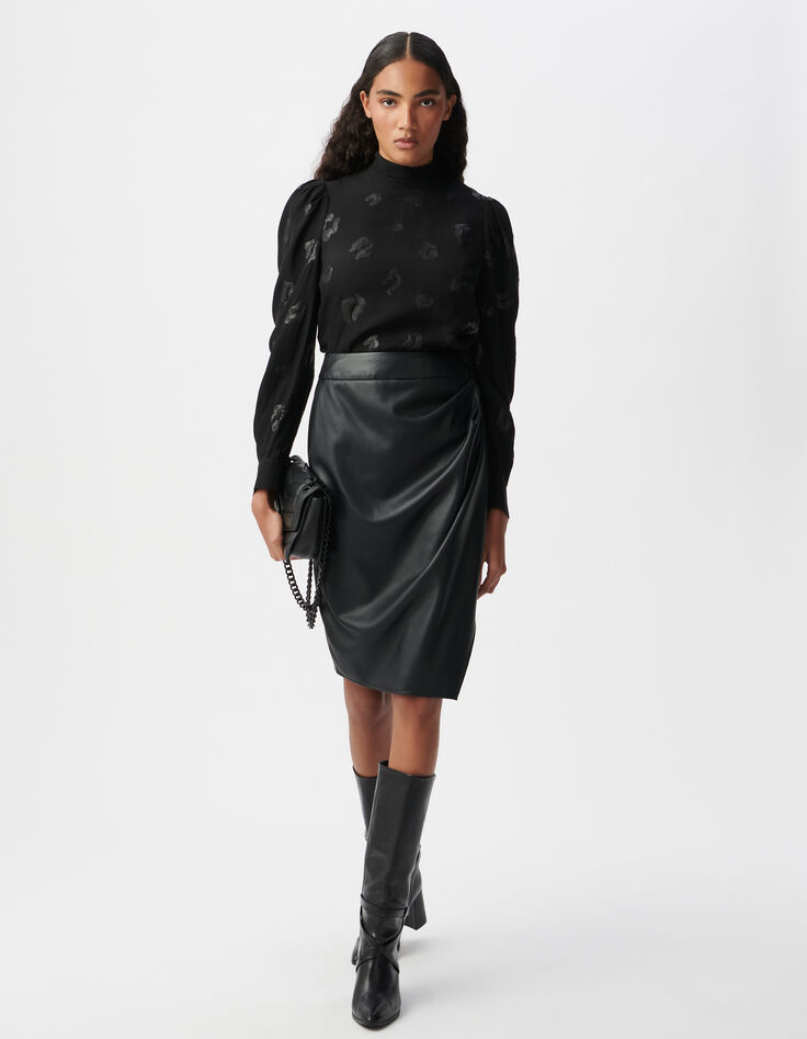 Black wrap pencil skirt Women-6