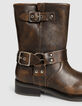 Braune Damenbikerstiefeletten Veloursleder 3 Schnallen-7