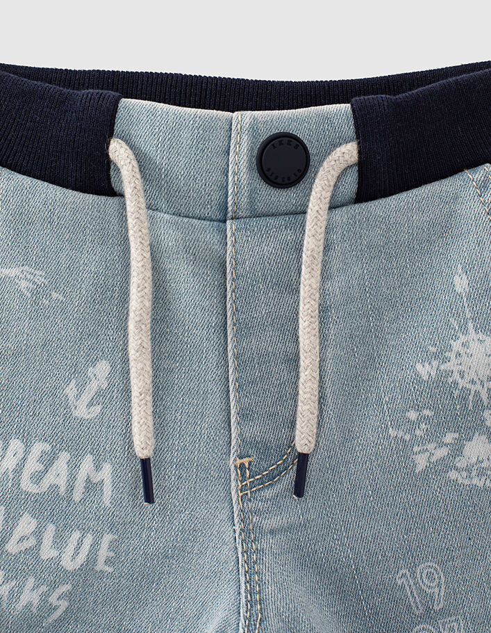 Baby boys’ faded blue slogan organic cotton denim shorts - IKKS