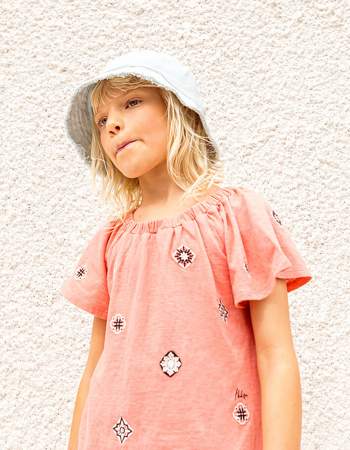 Donkerkoraalrood T-shirt met borduursels meisjes - IKKS