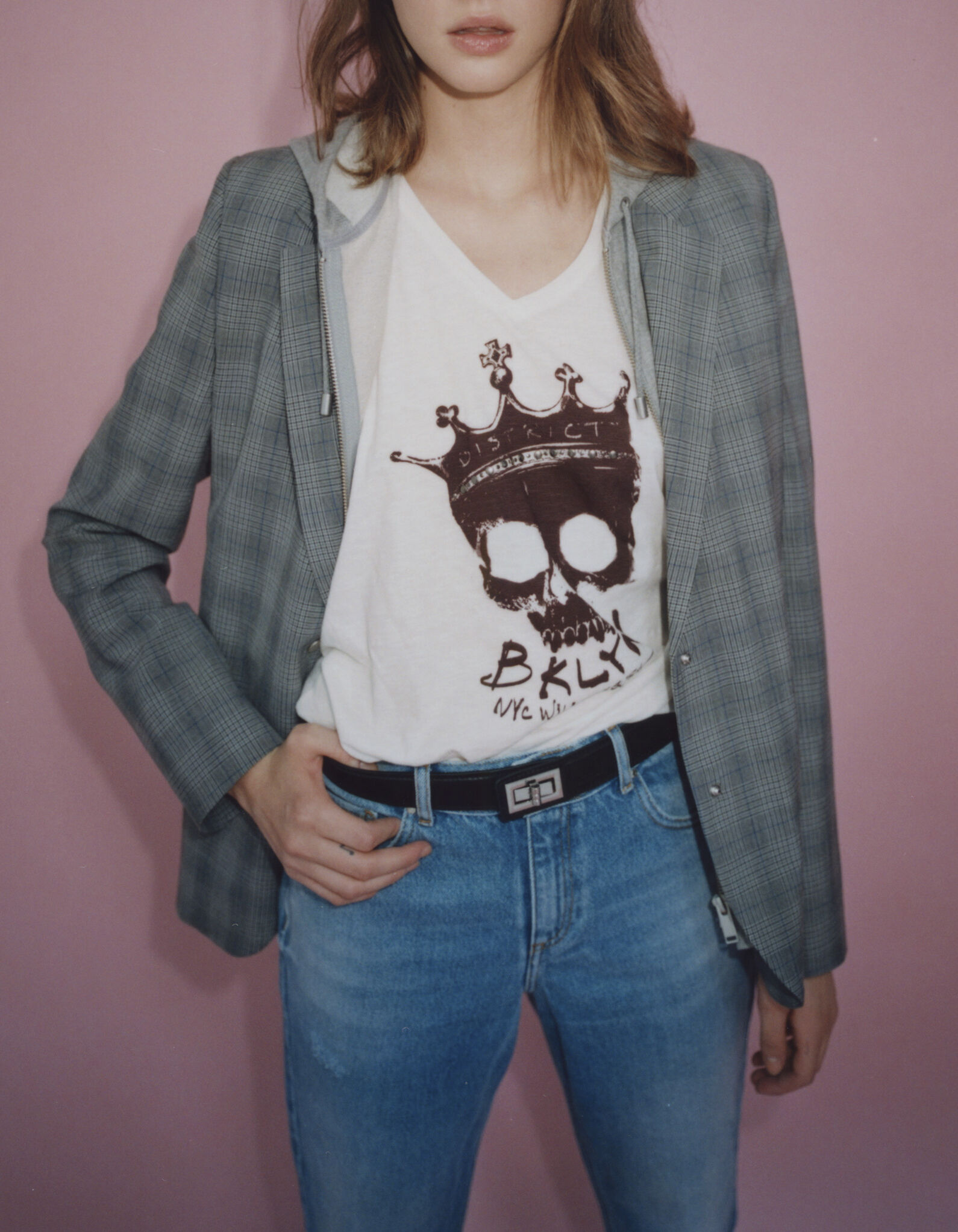 Tee shirt blanc visuel t te de mort couronn e Femme