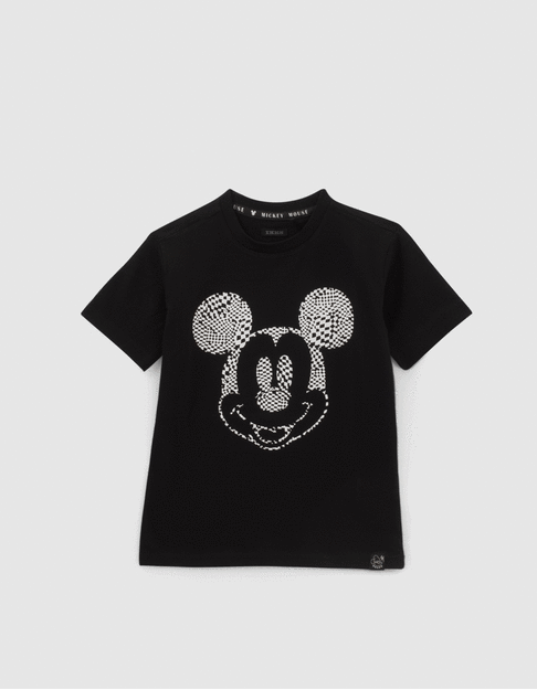 Black IKKS–MICKEY T-shirt, checkerboard Mickey image
