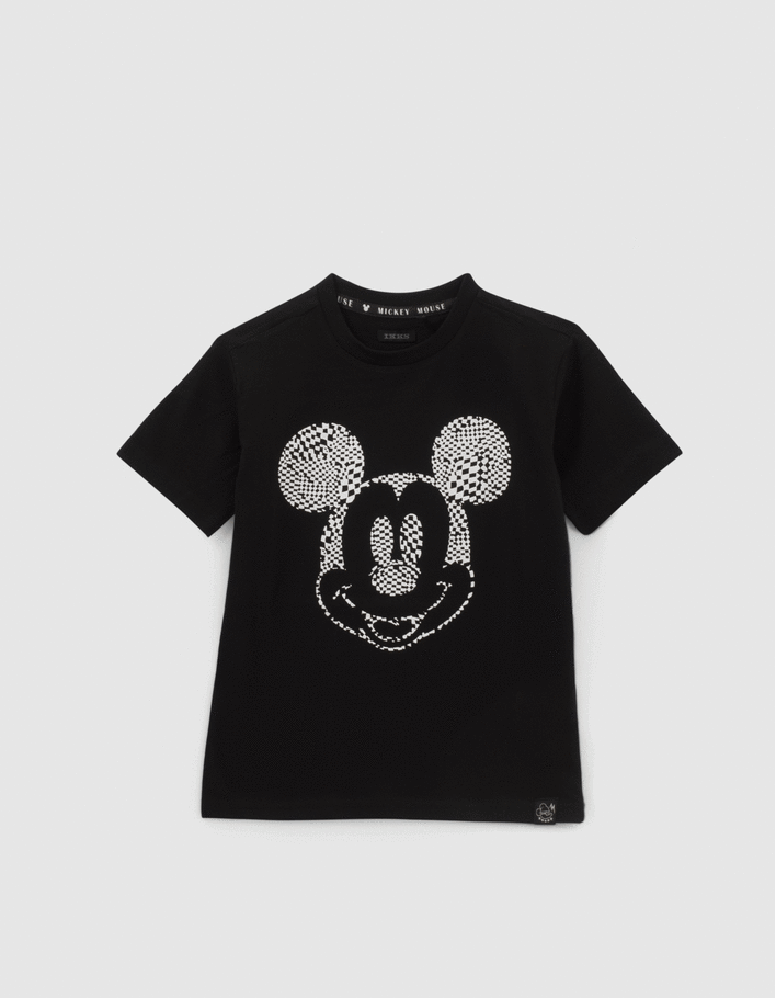 Black IKKS–MICKEY T-shirt, checkerboard Mickey image - IKKS