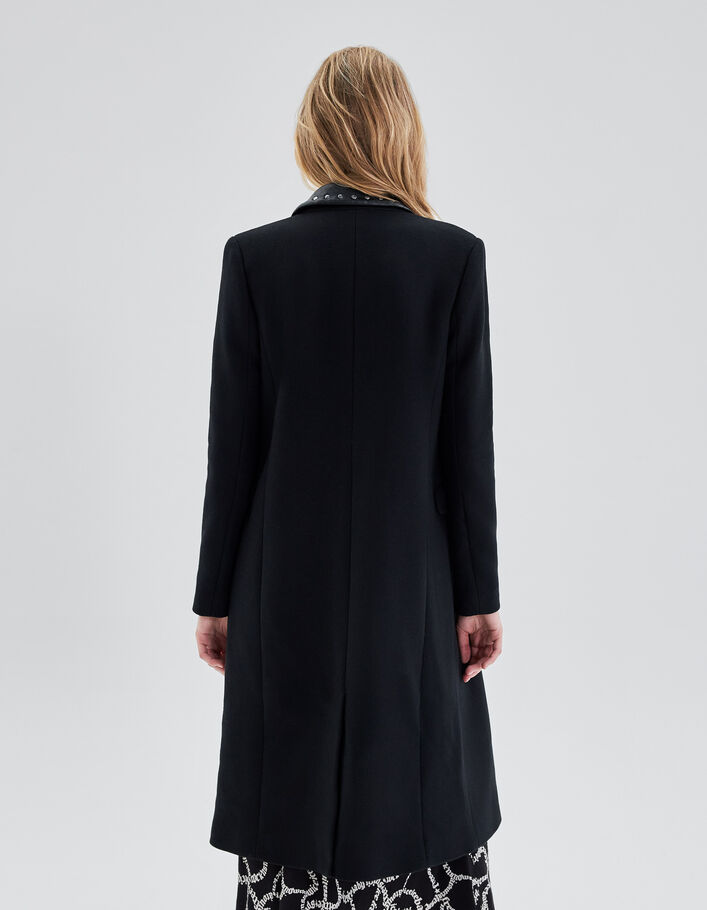 Manteau long noir avec col rock clouté Femme - IKKS