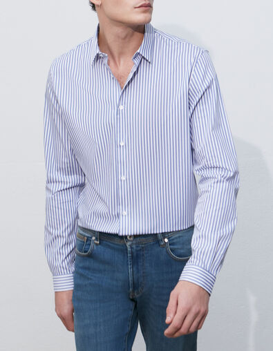 Marineblaues SLIM-Herrenhemd mit Streifen - IKKS