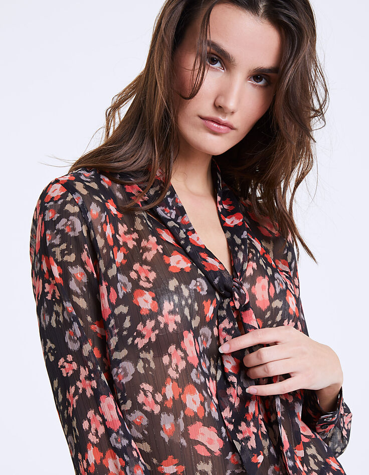 Blouse lavallière en voile imprimé floral femme-4
