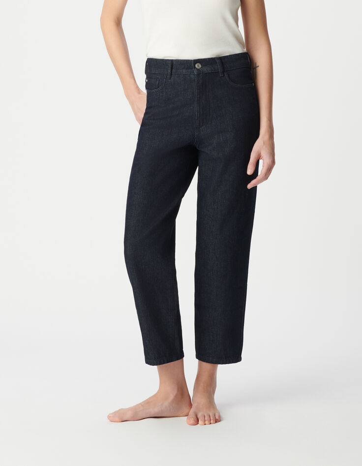 Rauwe blauwe rechte jeans voor dames-2