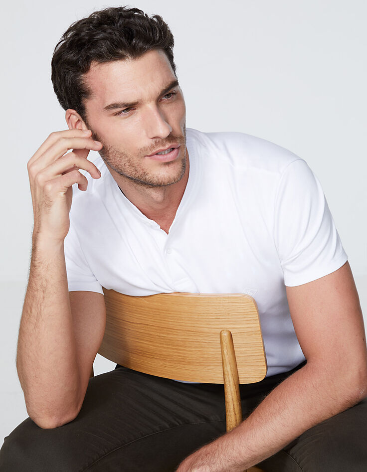 Polo blanc Interlock avec bord-côte au col Homme-1 Polo blanc Interlock avec bord-côte au col Homme-1