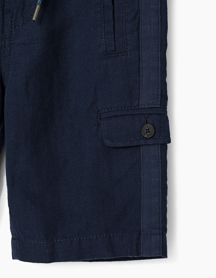 Bermudas cargo índigo de algodón lino niño -5 Bermudas cargo índigo de algodón lino niño -5