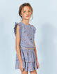 Robe bleu foncé à rayures et broderies fille-1