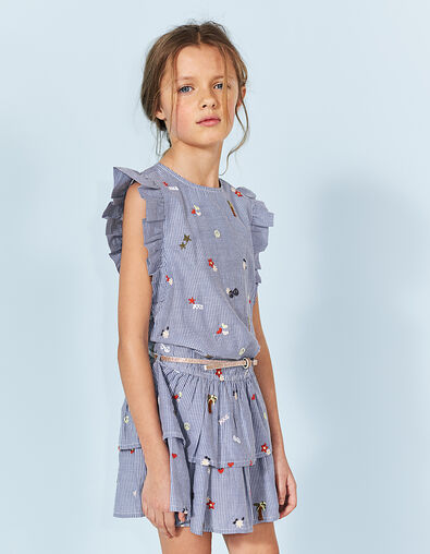 Robe bleu foncé à rayures et broderies fille - IKKS