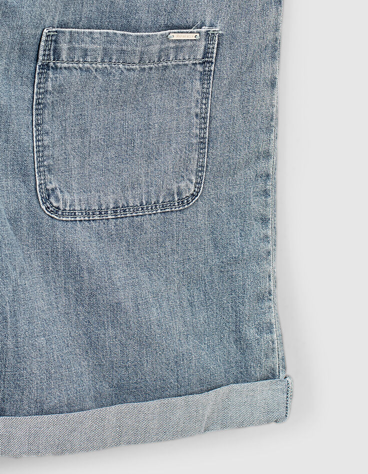 Girls' light blue Tencel® denim short dungarees-4