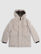 Boy's recycled beige parka with magnetic fastening-1