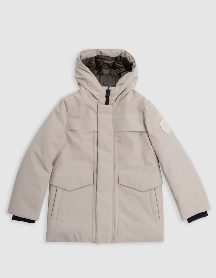 Boy's recycled beige parka with magnetic fastening-1