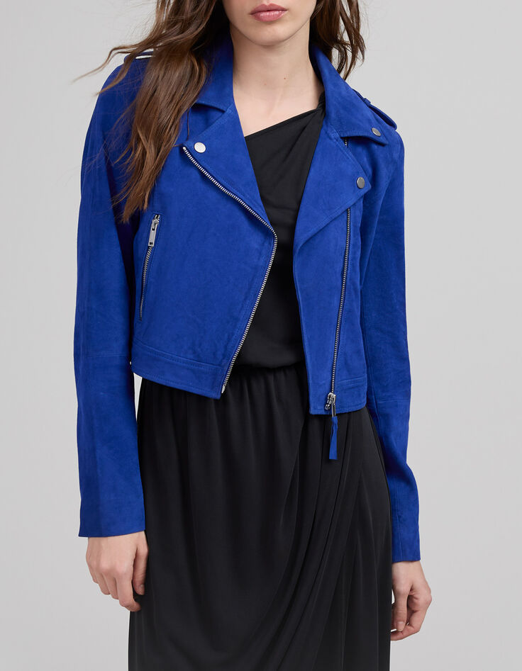 Women’s cobalt suede biker-style jacket-2