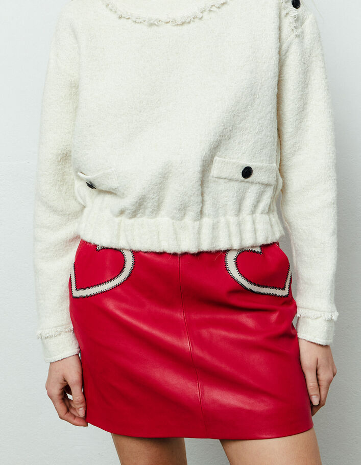 Women’s red leather skirt with white hearts on pockets - IKKS