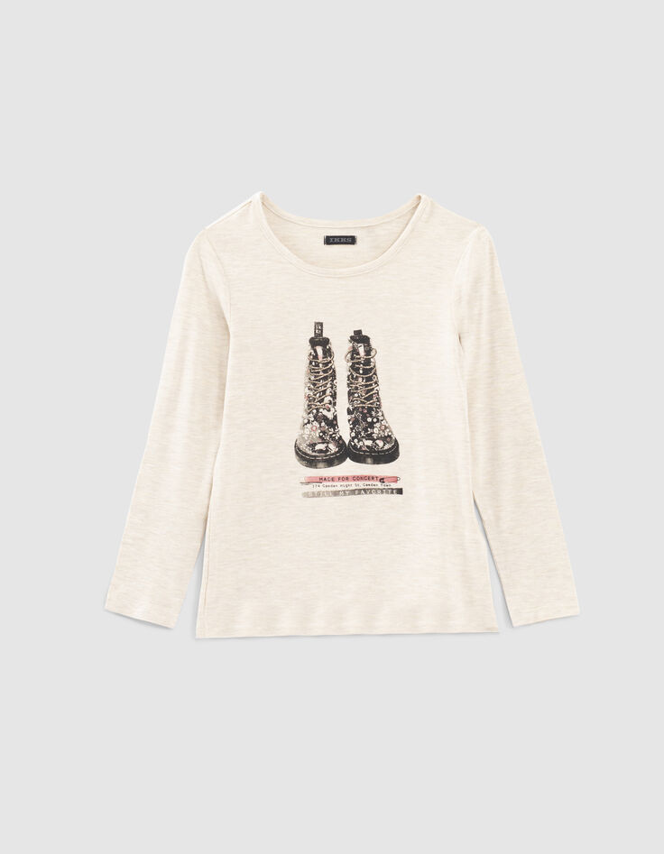 Wei&szlig; meliertes M&auml;dchenshirt mit Schn&uuml;rstiefeln-1