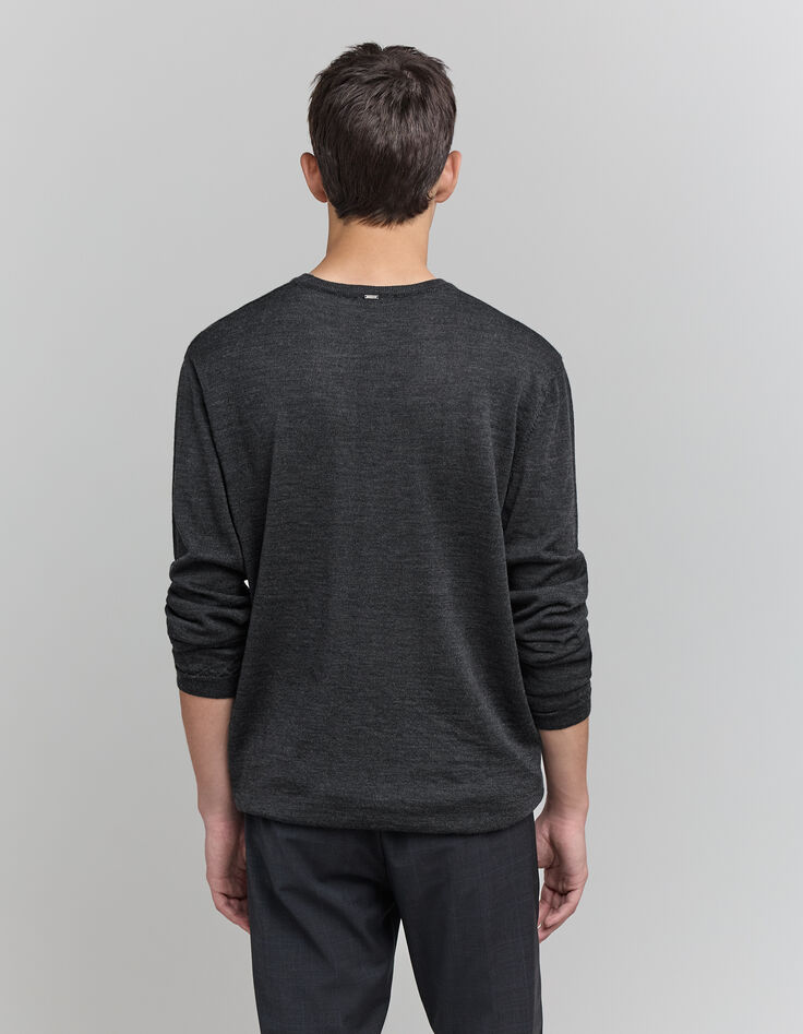 Jersey de punto con cuello en V antracita para hombre-3