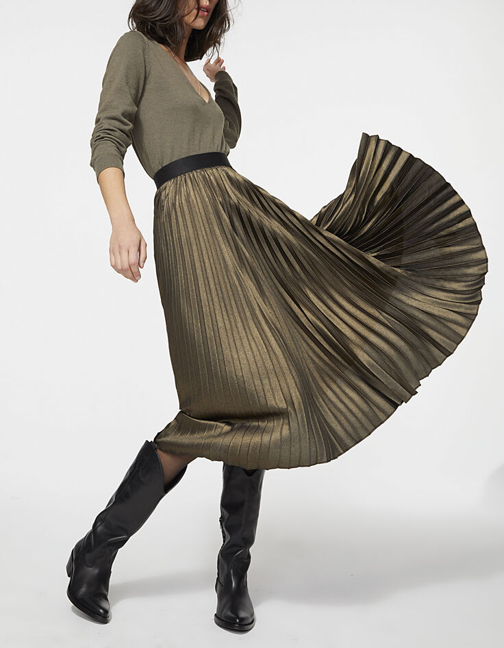 Midi-Damenplisseerock mit Metallic-Finish-1
