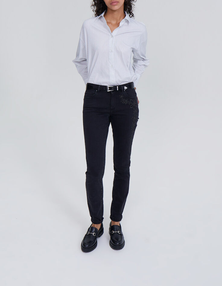 Women’s ecru shirt with thin grey stripes-6