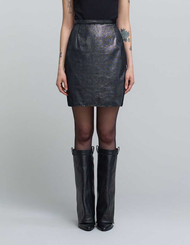 Jupe midi argentée velours métallisé Femme-6