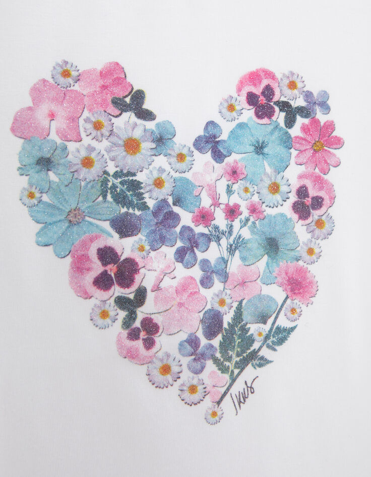 Camiseta blanca coraz&oacute;n flores ni&ntilde;a-5