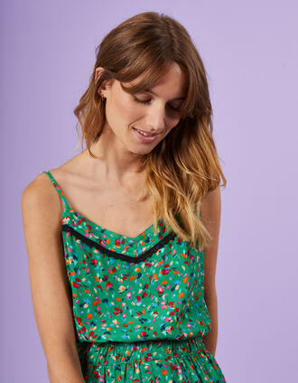 I.Code meadow green lingerie top with floral tachist print