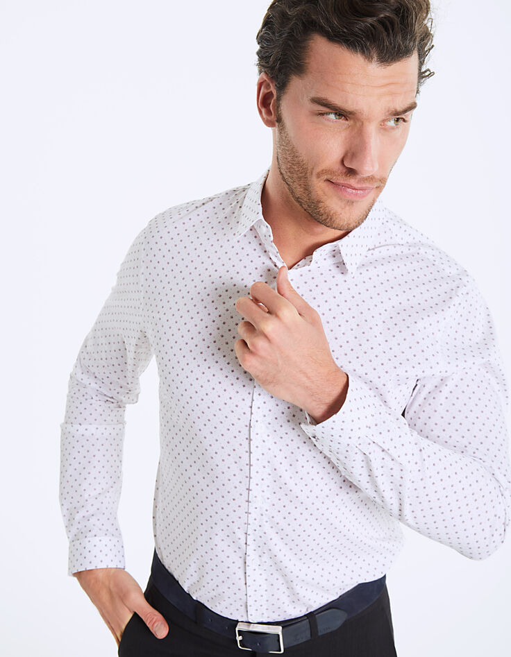 Chemise slim blanc cassé mini bicolore Homme-1