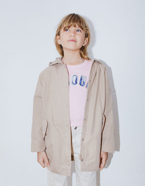 Girls' beige trench coat with decorative detail on hood - IKKS